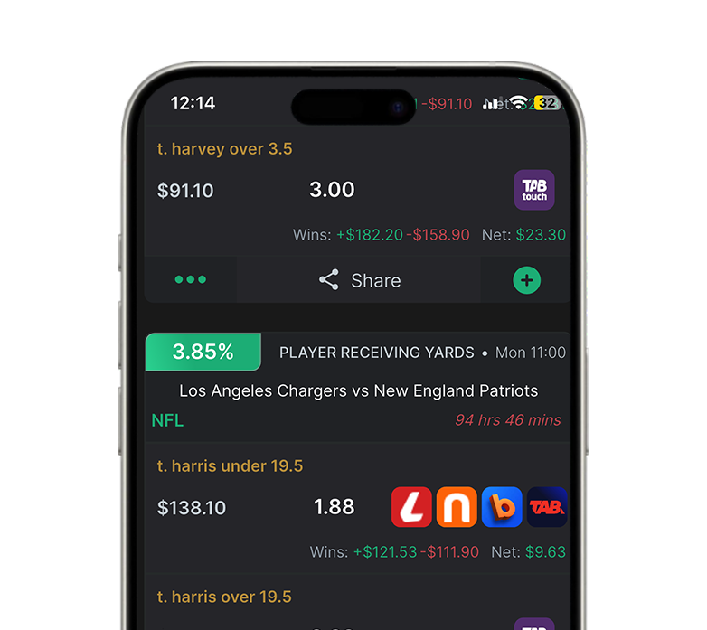 WagerWise arbitrage betting finder on a phone