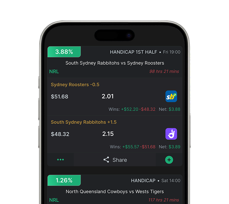 WagerWise middles betting software on a phone